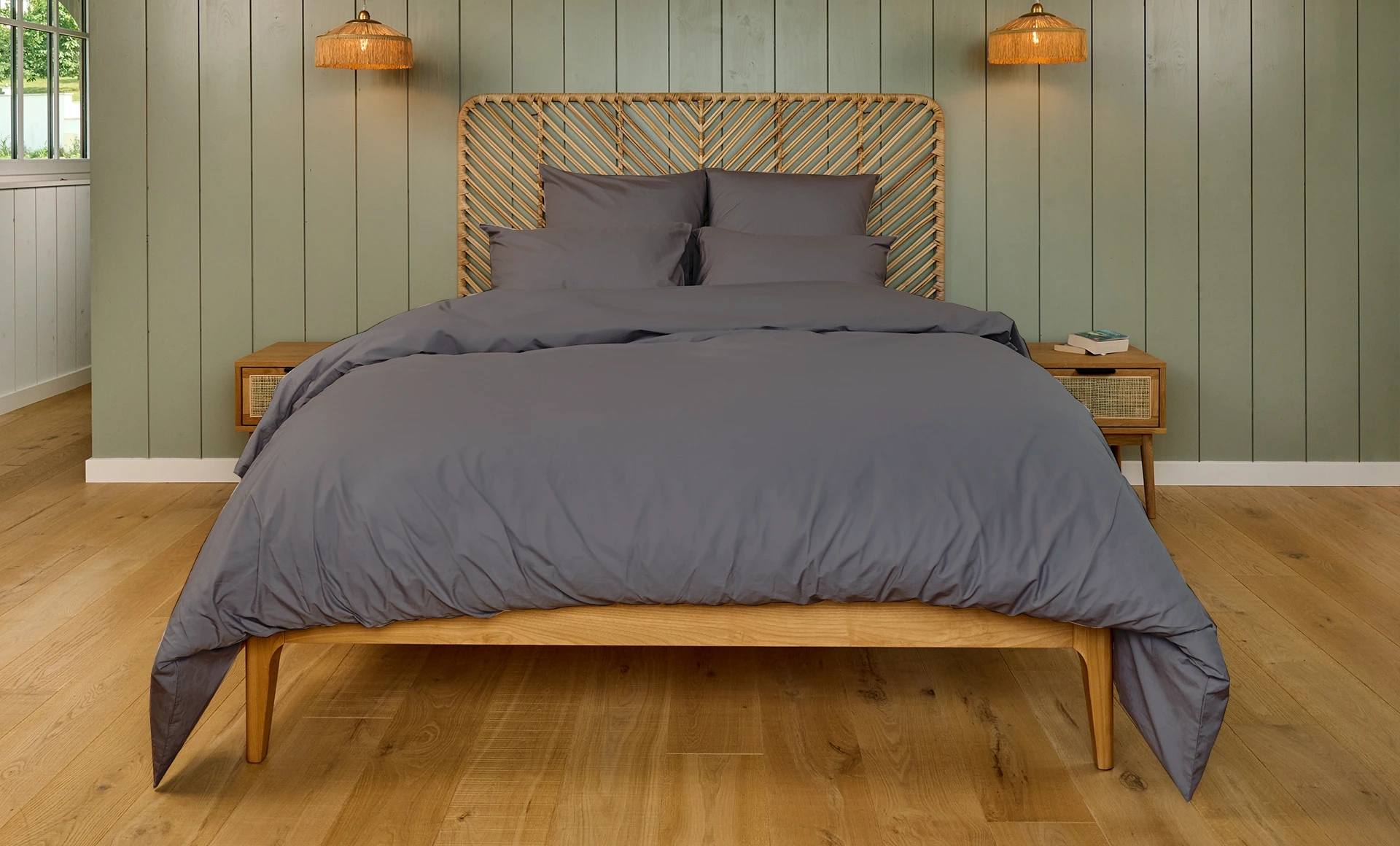 Parure percale anthracite anti acariens